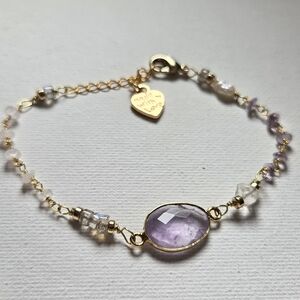 Amethyst Labradorite Rose Quartz 16k Gold Bracelet